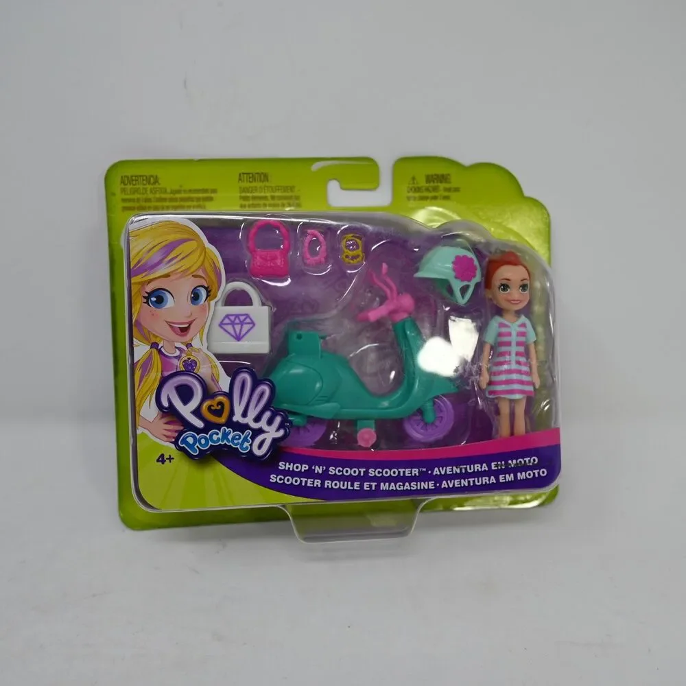 Polly Pocket Shop ’n’ Scoot Scooter Playset Doll & Accessories NEW Open Box